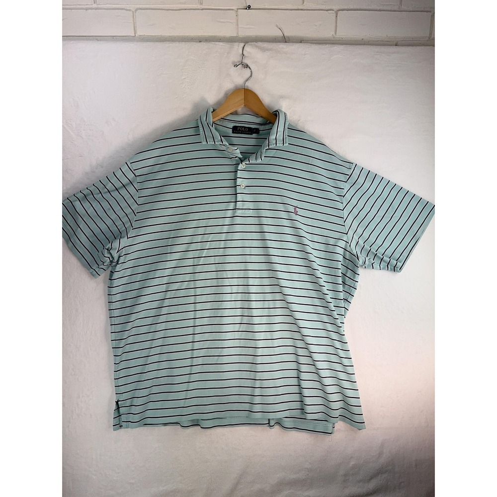 Polo Ralph Lauren Polo Shirt Mens 2XL Blue Green Striped Classic Pony Big Fit